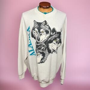 VINTAGE 90s Alaskan Wolf Sweatshirt Size XL Pullover Retro V-Neck Skater